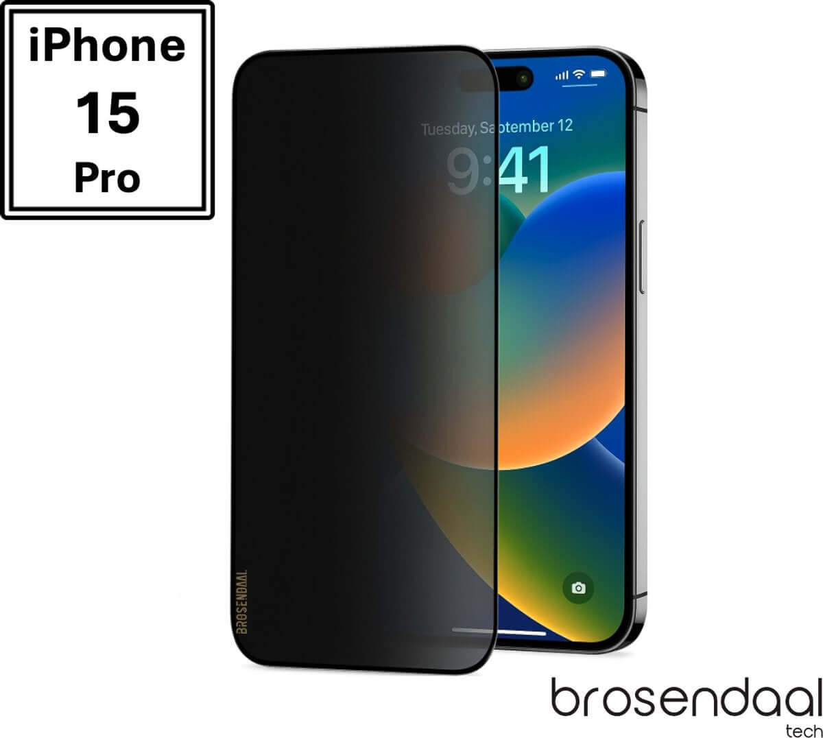 Brosendaal Privacy Screen Protector for I phone 15 pro, anti-spy and scratch-resistant design.