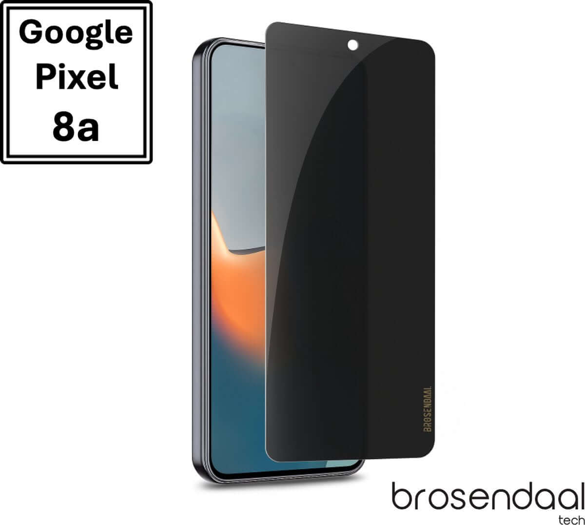 Brosendaal Privacy Screen Protector for Google Pixel 8a, anti-spy and scratch-resistant design.