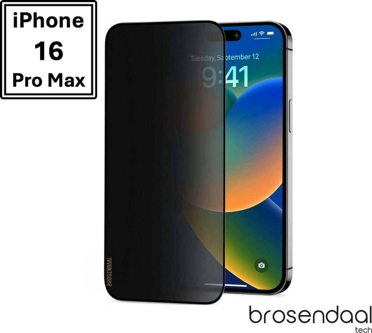 Brosendaal Privacy Screen Protector for I phone 16 pro max, anti-spy and scratch-resistant design.
