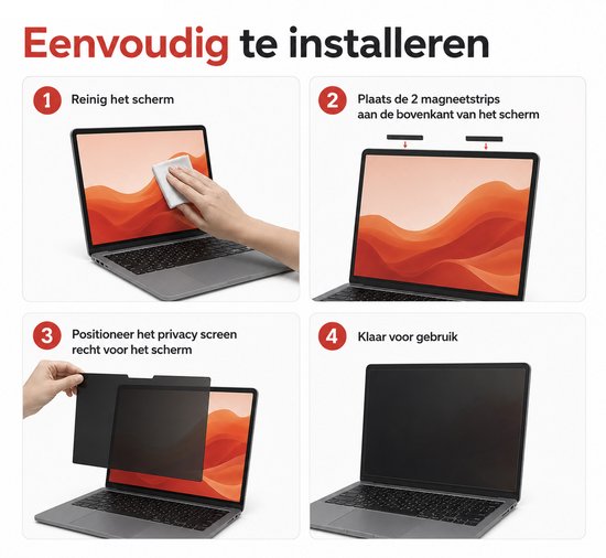Installatie-instructie Brosendaal privacy filter laptop