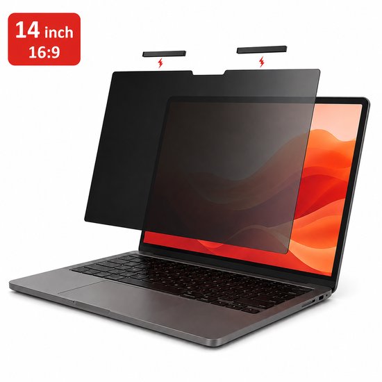 Brosendaal privacy filter op een 14 inch laptop met 16:9-scherm