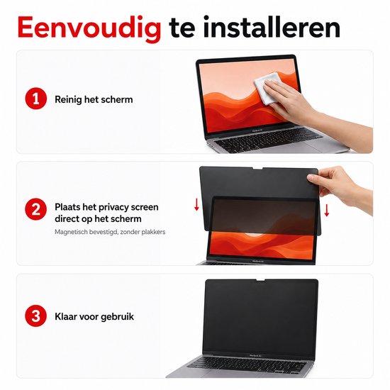 Installatie-instructie Brosendaal privacy filter MacBook
