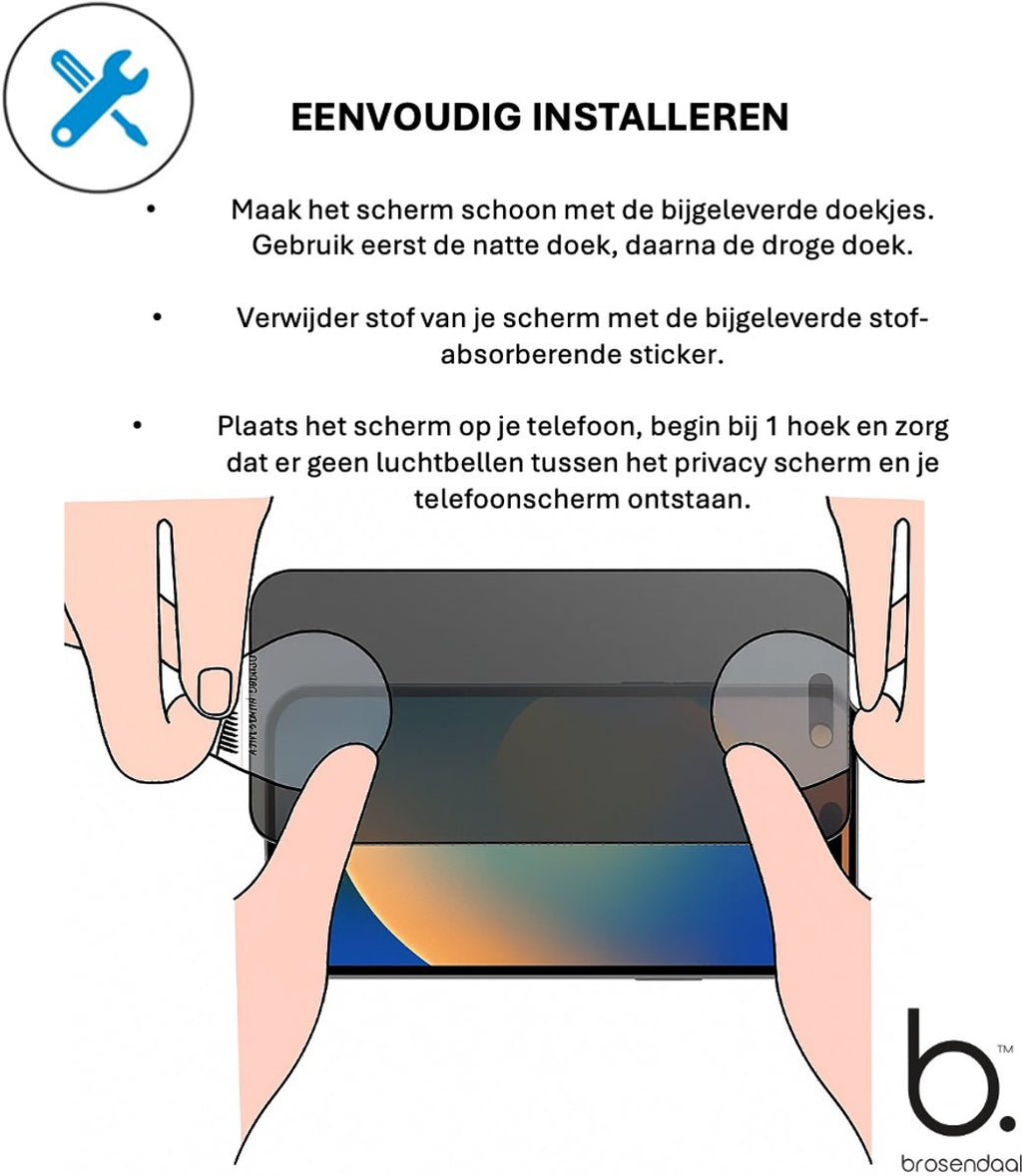 Brosendaal Privacy Screen Protector for I phone 14, anti-spy and scratch-resistant design.